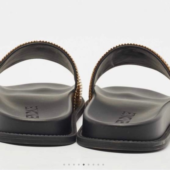 NWT FENDI NIB BLK/GOLD METAL MESH LOGO POOL SLIDES MADE IN ITALY 39EU 8.5 - Picture 5 of 14